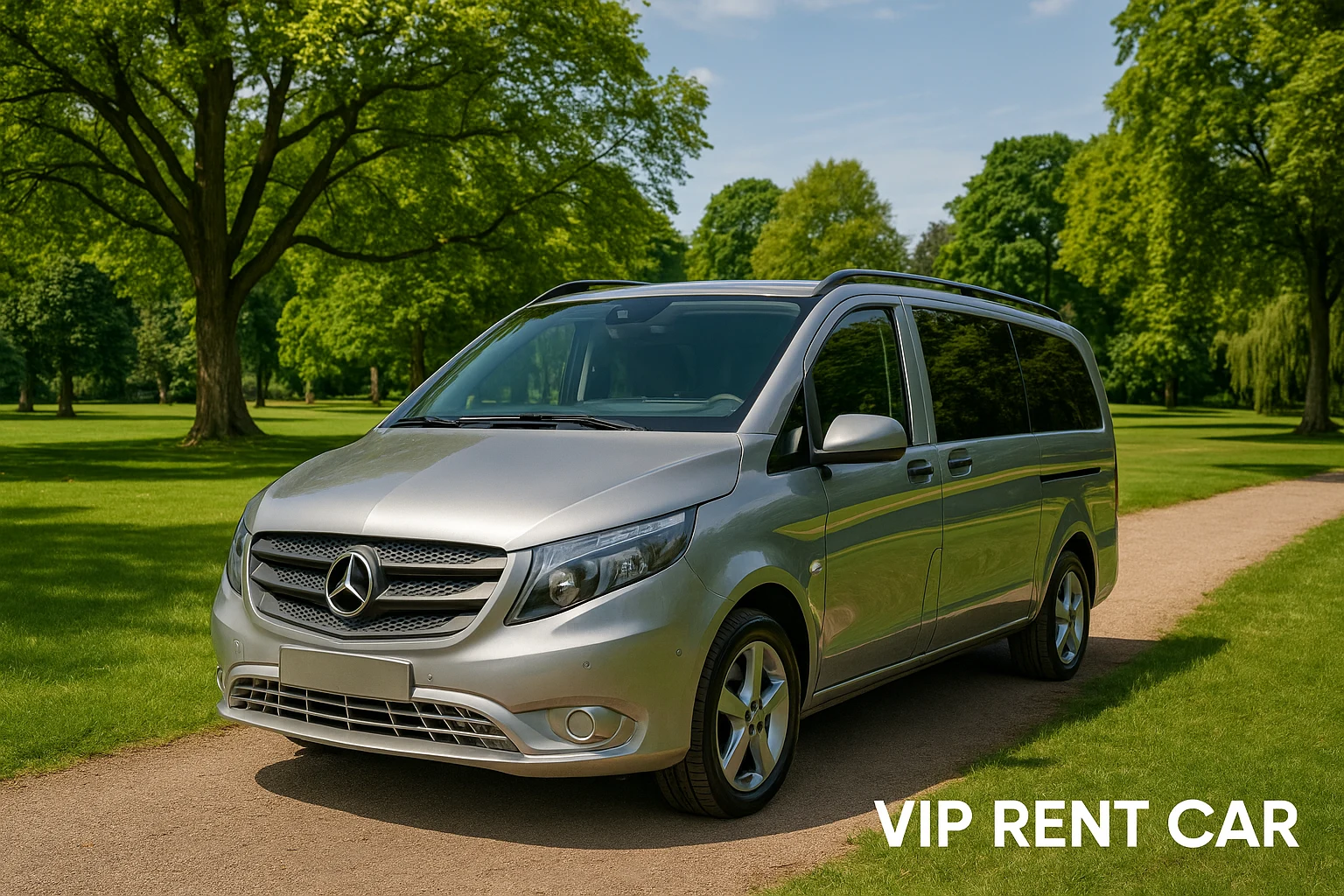 مرسدس ویتو نقره‌ای در میان باغ سیب مهرشهر کرج