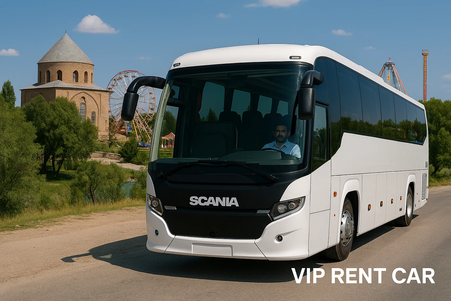 کرایه اتوبوس اسکانیا با راننده در جاذبه‌های گردشگری شهرکرد.رنت روزانه