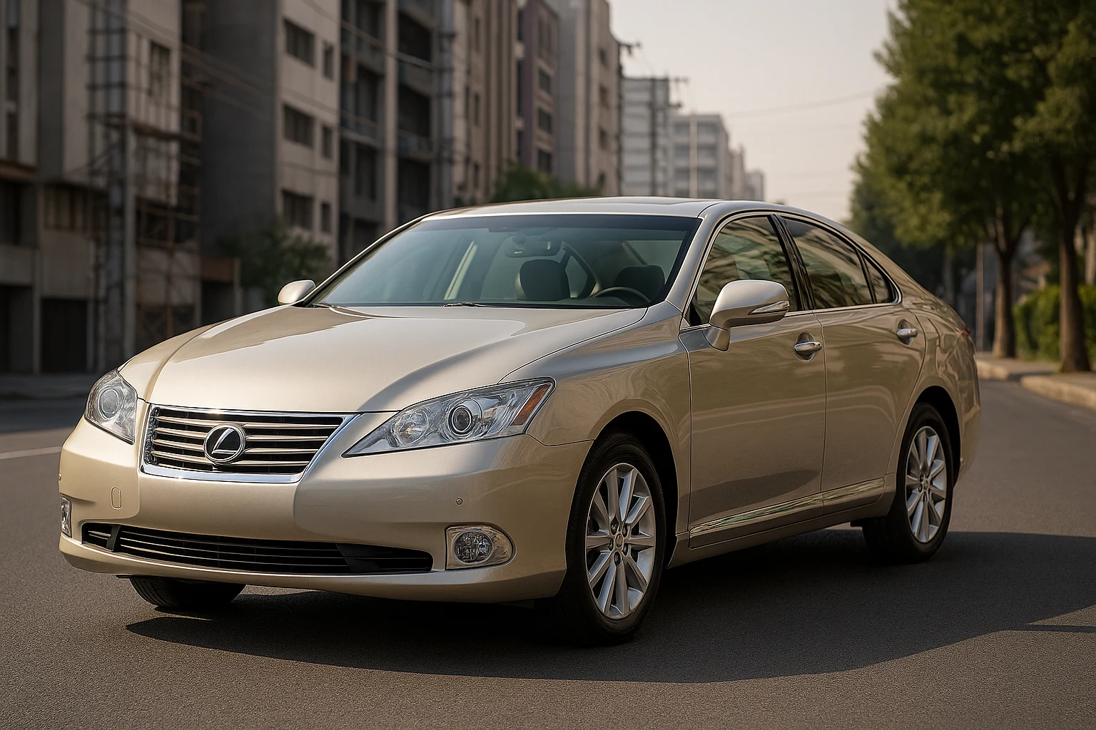 لکسوس ES350 مدل 2011 سفید صدفی با طراحی لوکس در خیابان شهری