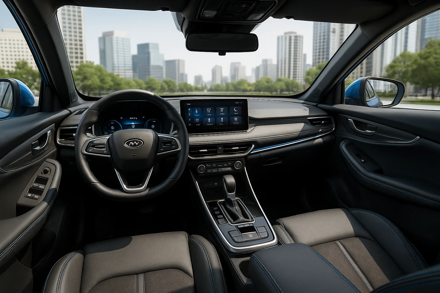 نمای داخلی ام‌وی‌ام X5 با نمایشگر ۱۰.۲۵ اینچی، فرمان چرمی اسپرت و کابین مدرن