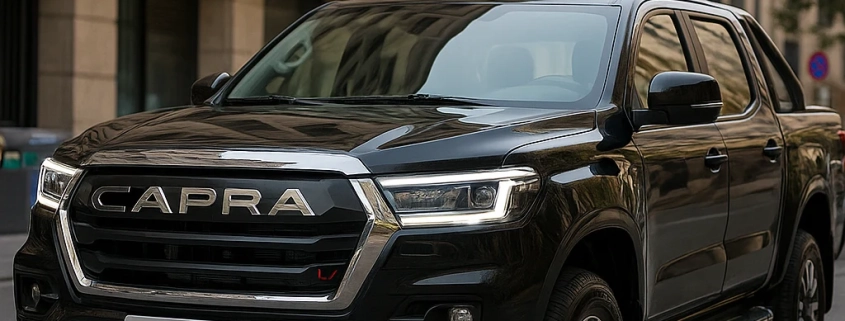 پیکاپ کاپرا U مشکی متالیک با طراحی مدرن در خیابان شهری