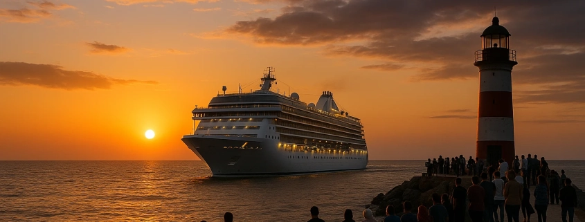 « ورود کشتی کروز به دریای خزر در غروب»